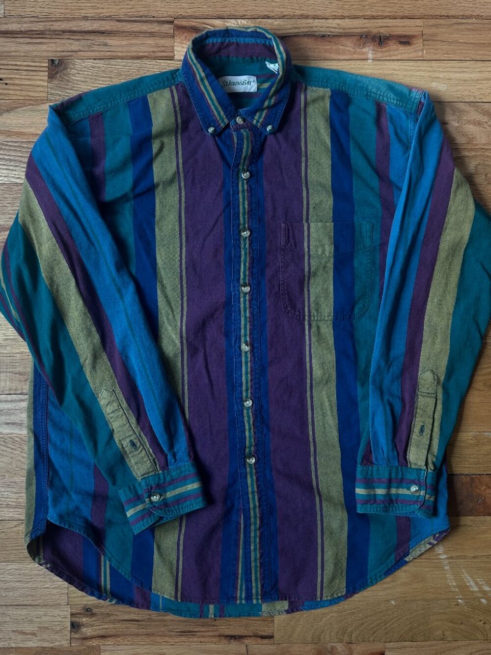 Vintage St Johns Bay Shirt Men's M Striped Long Sleeve Button Down Heavyweight